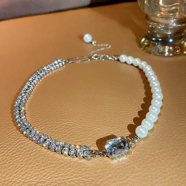 Bulk Jewelry Wholesale silver pearl studded pearl mosaic necklace JDC-NE-BY036 Wholesale factory from China YIWU China