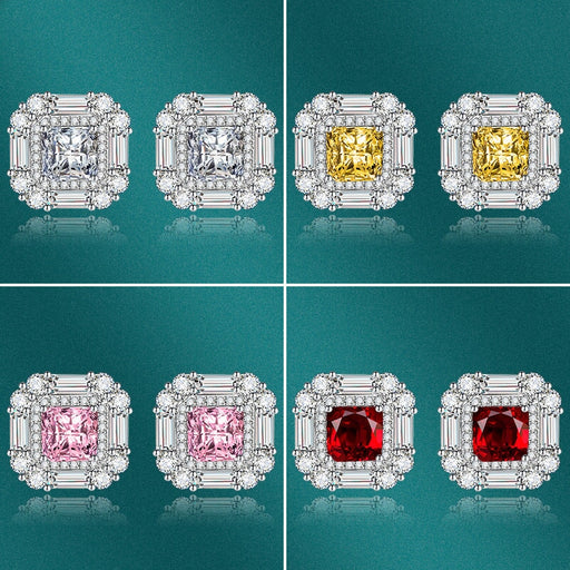 Wholesale silver plated color pomegranate red geometric square stud earrings JDC-ES-BZ010 Earrings 标志 Wholesale Jewelry JoyasDeChina Joyas De China