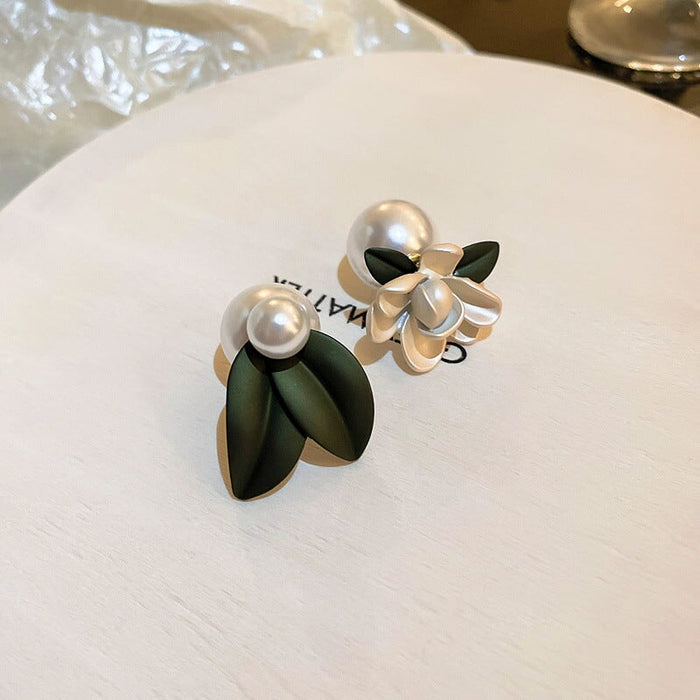 Wholesale Silver Post Asymmetric Pearl Alloy Rhinestone Earrings JDC-ES-BY175 Earrings 宝钰 green Wholesale Jewelry JoyasDeChina Joyas De China