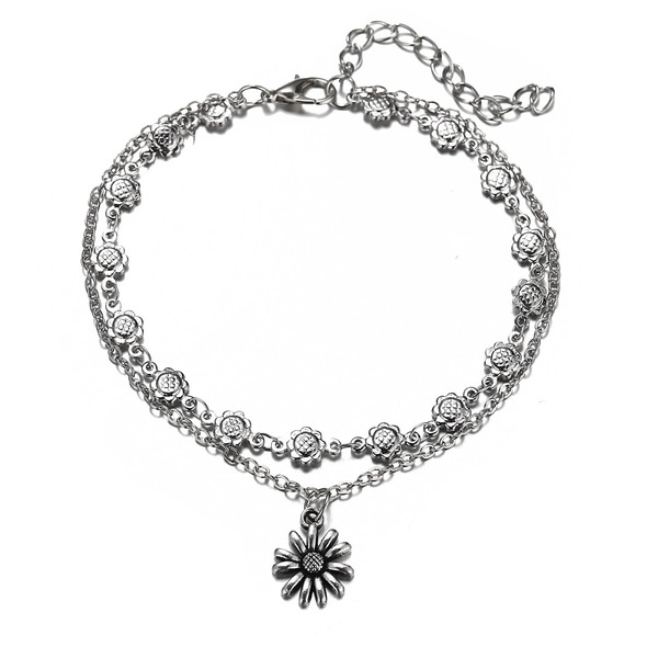 Bulk Jewelry Wholesale silver retro sunflower pendant alloy Anklet JDC-AS-F407 Wholesale factory from China YIWU China