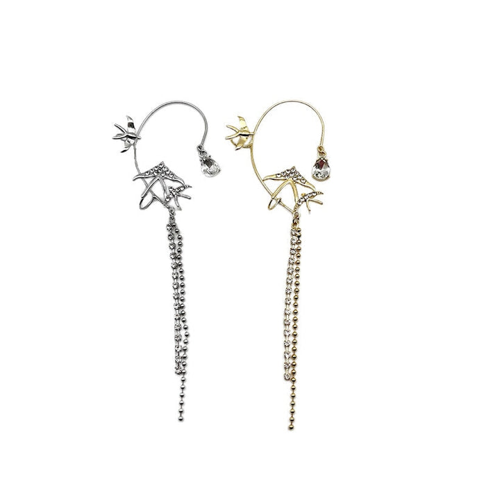 Wholesale silver rhinestone fringe fly swallow alloy earhook JDC-ES-ChiH011 Earrings 池豪 Golden left ear Wholesale Jewelry JoyasDeChina Joyas De China