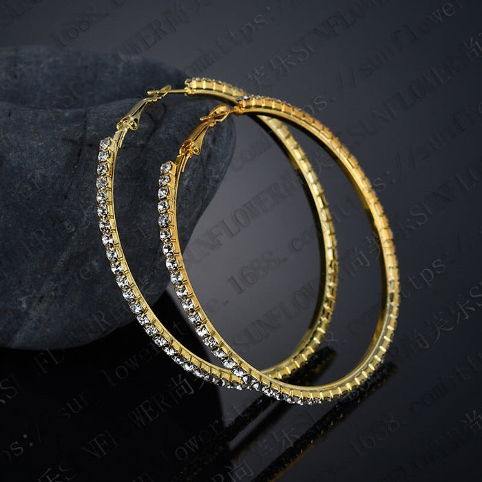 Wholesale silver rhinestone hoop earrings JDC-ES-RXSFL005 Earrings 尚芙乐 Gold 3cm Wholesale Jewelry JoyasDeChina Joyas De China