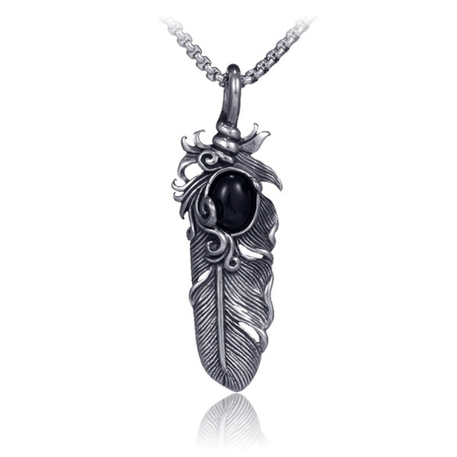 Bulk Jewelry Wholesale silver stainless steel black-eye feather pendant necklace JDC-MNE-BS031 Wholesale factory from China YIWU China