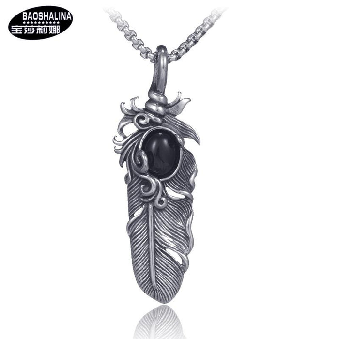 Bulk Jewelry Wholesale silver stainless steel black-eye feather pendant necklace JDC-MNE-BS031 Wholesale factory from China YIWU China