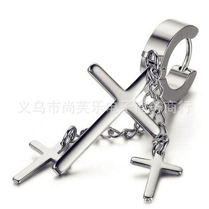 Wholesale Silver Stainless Steel Cross Earrings JDC-ES-RXSFL001 Earrings 尚芙乐 Wholesale Jewelry JoyasDeChina Joyas De China