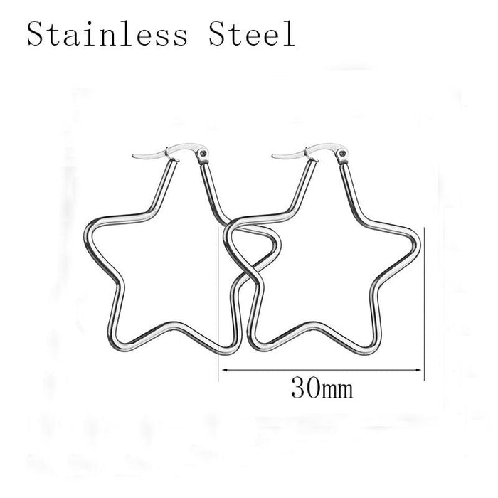 Wholesale Silver Stainless Steel Heart Earrings JDC-ES-RXSFL006 Earrings 尚芙乐 Pentagram 30mm/ pair Wholesale Jewelry JoyasDeChina Joyas De China