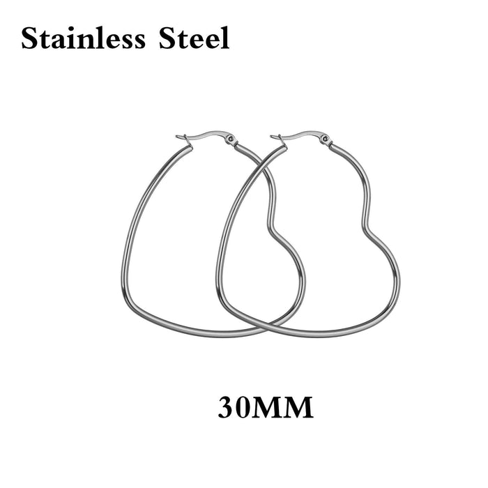 Wholesale Silver Stainless Steel Heart Earrings JDC-ES-RXSFL006 Earrings 尚芙乐 Round line love 30mm/ pair Wholesale Jewelry JoyasDeChina Joyas De China