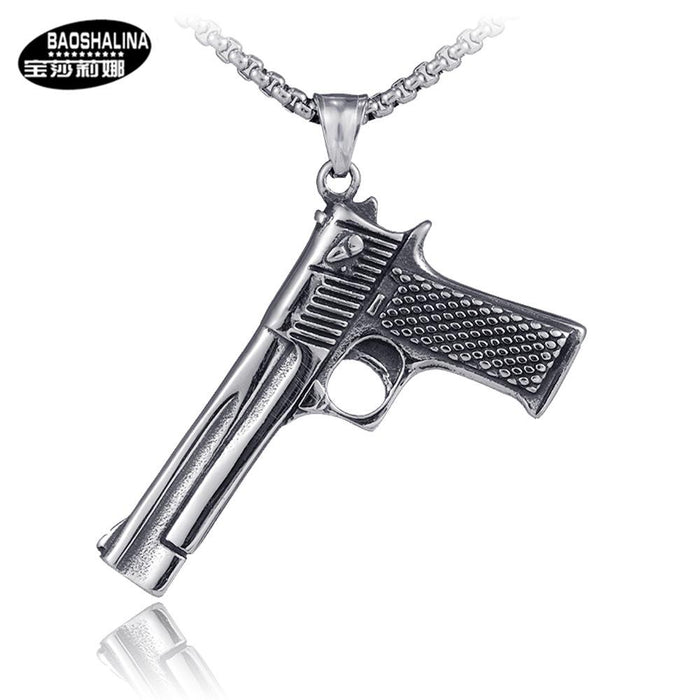 Bulk Jewelry Wholesale silver stainless steel pistol pendant necklace JDC-MNE-BS027 Wholesale factory from China YIWU China