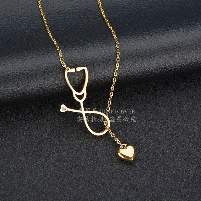 Wholesale silver stainless steel stethoscope Doctor necklace JDC-NE-GSSFL011 necklaces JoyasDeChina golden Wholesale Jewelry JoyasDeChina Joyas De China