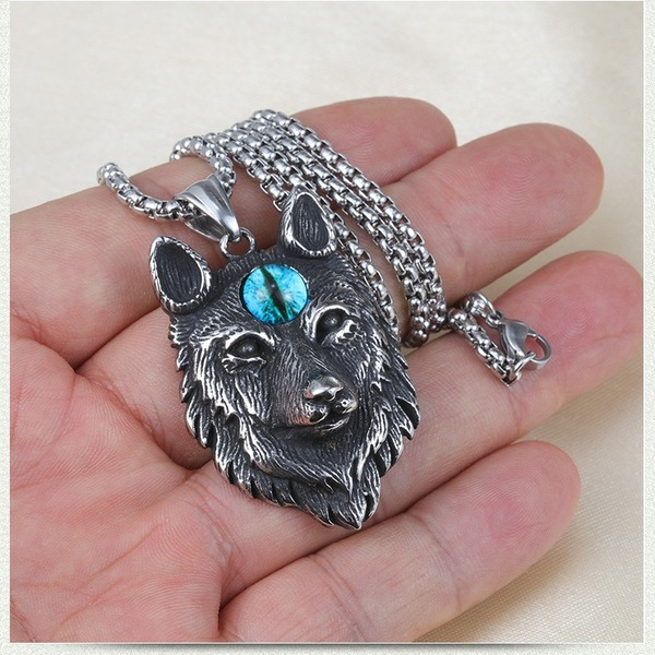 Bulk Jewelry Wholesale silver stainless steel wolf head pendant necklace JDC-MNE-BS020 Wholesale factory from China YIWU China