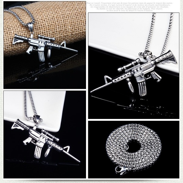 Bulk Jewelry Wholesale silver titanium AK47 pendant necklace JDC-MNE-BS014 Wholesale factory from China YIWU China