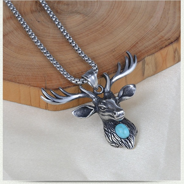Bulk Jewelry Wholesale silver titanium steel a deer safe pendant necklace JDC-MNE-BS009 Wholesale factory from China YIWU China
