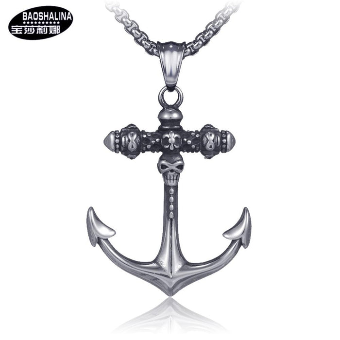 Bulk Jewelry Wholesale silver titanium steel anchor men's pendant necklace JDC-MNE-BS002 Wholesale factory from China YIWU China