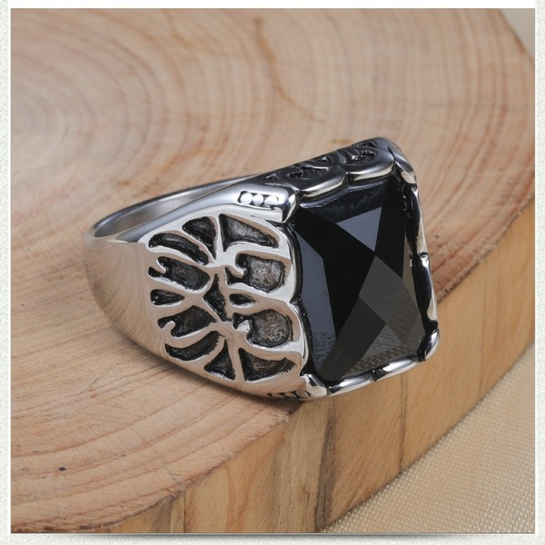 Bulk Jewelry Wholesale silver titanium steel black gem ring JDC-MRS-BS007 Wholesale factory from China YIWU China