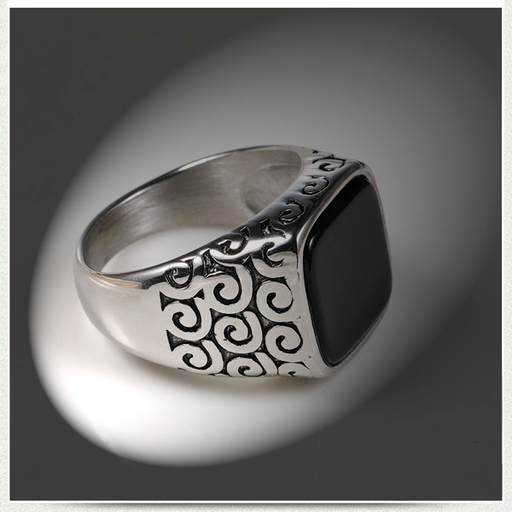 Bulk Jewelry Wholesale silver titanium steel black gemstone ring JDC-MRS-BS005 Wholesale factory from China YIWU China