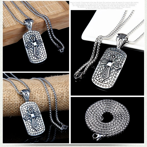 Bulk Jewelry Wholesale silver titanium steel cross hanging men's necklace JDC-MNE-BS006 Wholesale factory from China YIWU China