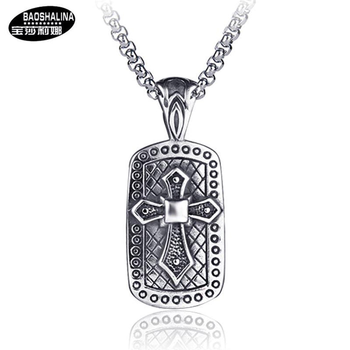 Bulk Jewelry Wholesale silver titanium steel cross hanging men's necklace JDC-MNE-BS006 Wholesale factory from China YIWU China