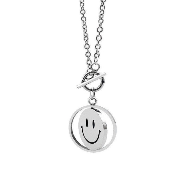Bulk Jewelry Wholesale silver titanium steel rotating smiley face titanium steel necklace JDC-NE-D678 Wholesale factory from China YIWU China