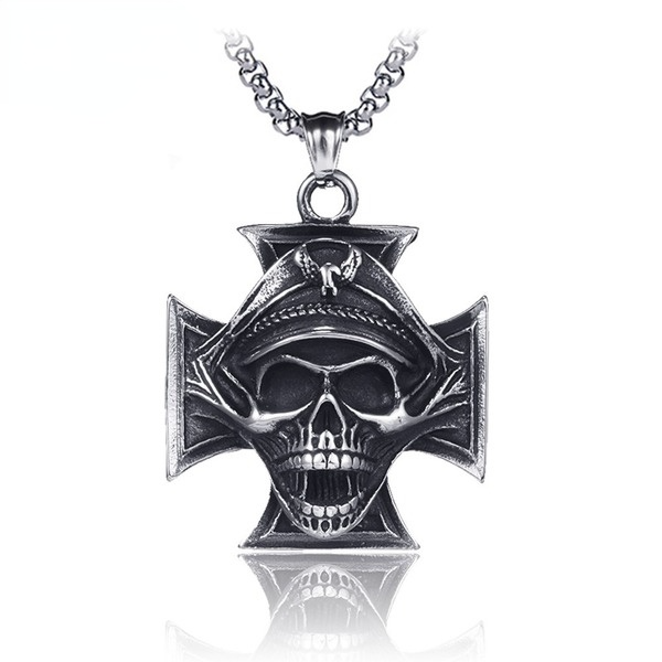 Bulk Jewelry Wholesale silver titanium steel skull pendant necklace JDC-MNE-BS010 Wholesale factory from China YIWU China