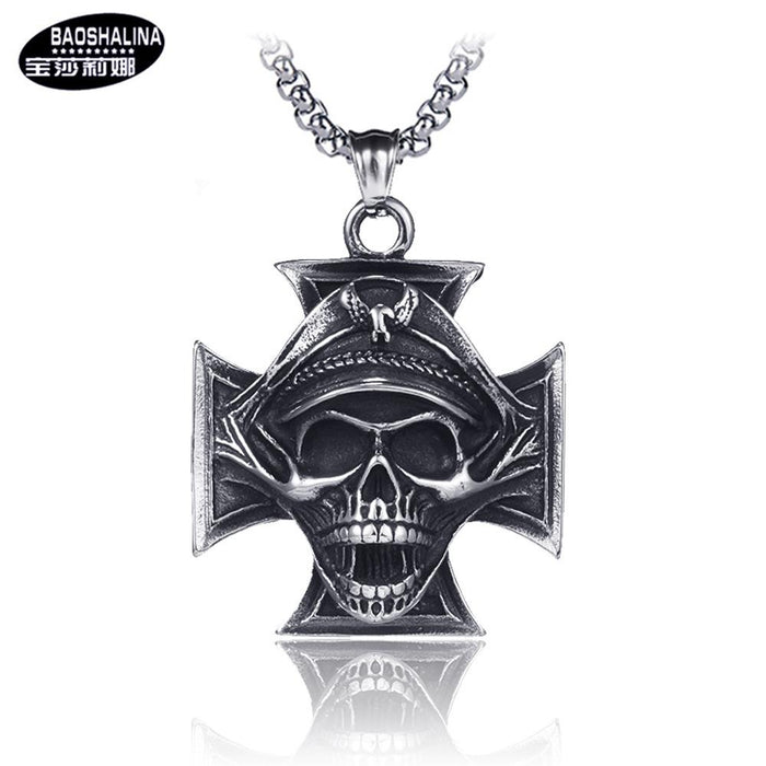 Bulk Jewelry Wholesale silver titanium steel skull pendant necklace JDC-MNE-BS010 Wholesale factory from China YIWU China