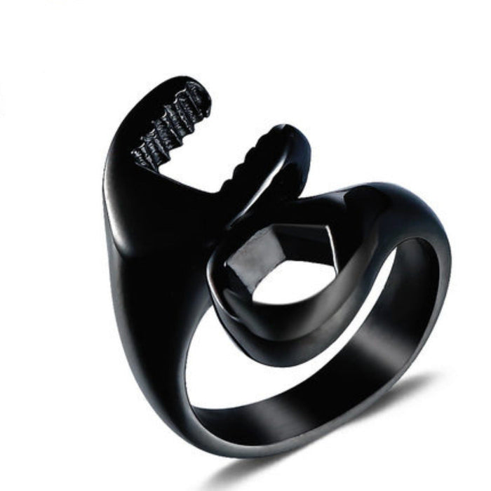 Wholesale silver titanium steel wrench ring JDC-RS-NingL020 Rings 宁蓝 black Wholesale Jewelry JoyasDeChina Joyas De China
