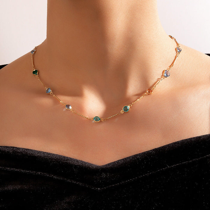 Wholesale simple Green Rhinestone short single layer Necklaces JDC-NE-C242 Necklaces 陌茗 15633 day color Wholesale Jewelry JoyasDeChina Joyas De China
