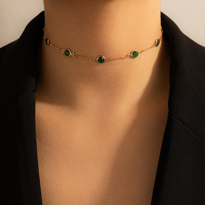 Wholesale simple Green Rhinestone short single layer Necklaces JDC-NE-C242 Necklaces 陌茗 Wholesale Jewelry JoyasDeChina Joyas De China