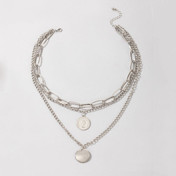 Wholesale simple punk thick chain multilayer silver wafer Necklace JDC-NE-C237 necklaces 陌茗 Wholesale Jewelry JoyasDeChina Joyas De China