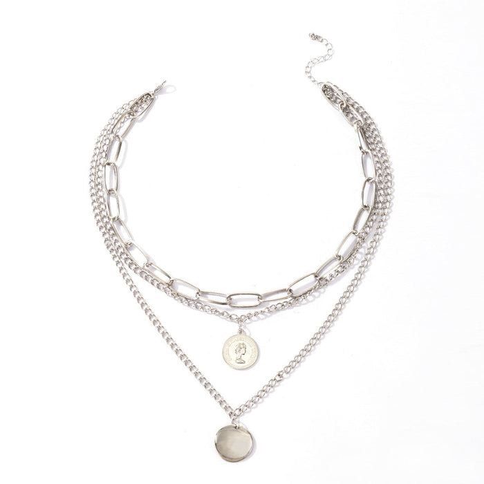 Wholesale simple punk thick chain multilayer silver wafer Necklace JDC-NE-C237 necklaces 陌茗 Wholesale Jewelry JoyasDeChina Joyas De China