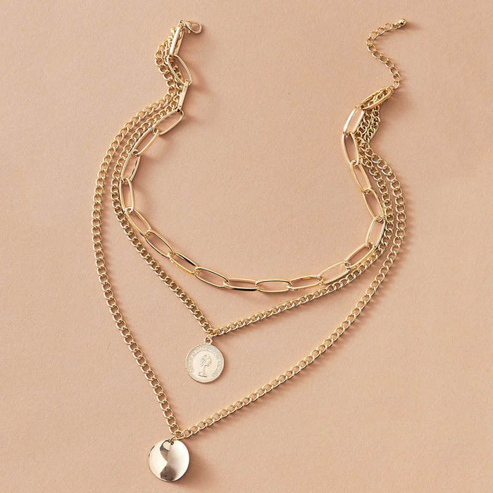 Wholesale simple punk thick chain multilayer silver wafer Necklace JDC-NE-C237 necklaces 陌茗 9848 Wholesale Jewelry JoyasDeChina Joyas De China