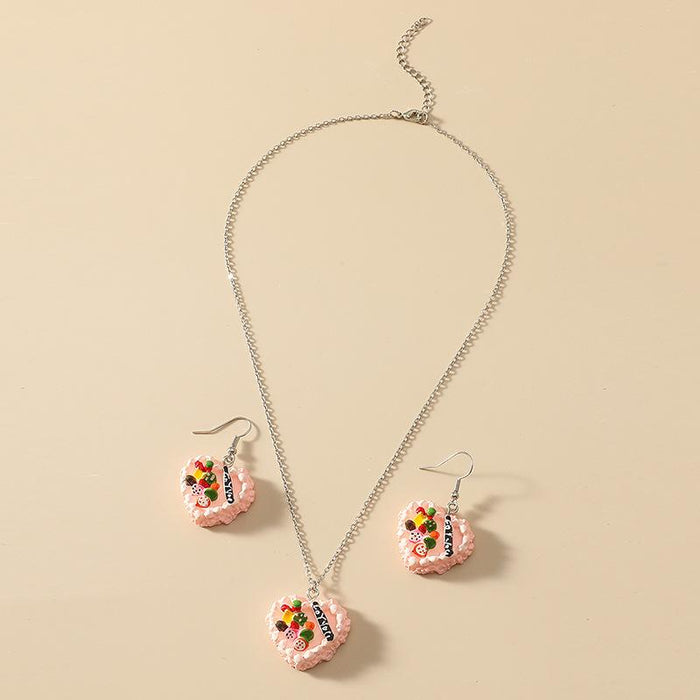 Wholesale simulation food set Earring Necklace 2-piece set JDC-ES-KQ112 Earrings JoyasDeChina Pink white K Wholesale Jewelry JoyasDeChina Joyas De China