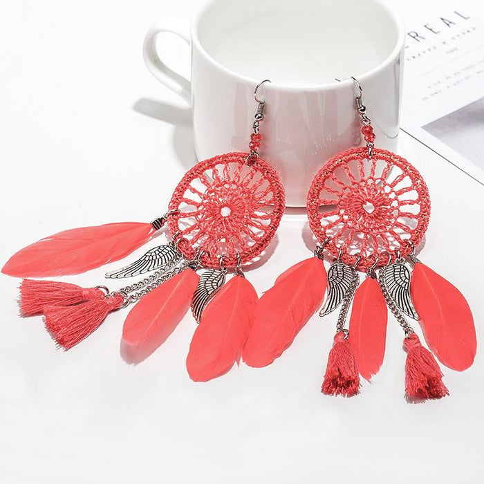 Wholesale single color feather knitted Feather Earrings JDC-ES-D332 earrings JoyasDeChina 01 watermelon red 0597 Wholesale Jewelry JoyasDeChina Joyas De China