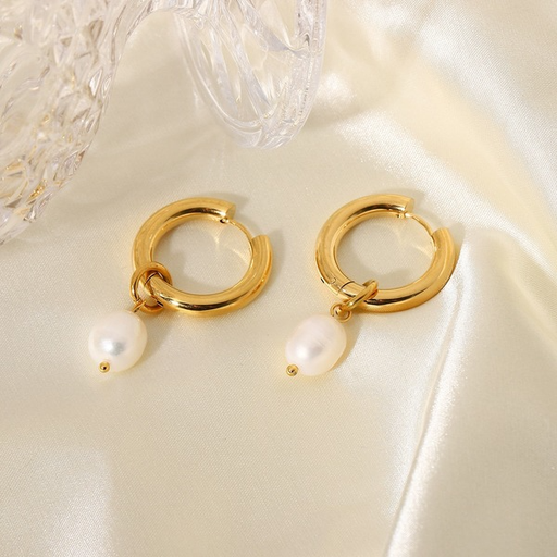 Wholesale single pearl pendant stainless steel earrings JDC-ES-JD115 Earrings JoyasDeChina Wholesale Jewelry JoyasDeChina Joyas De China