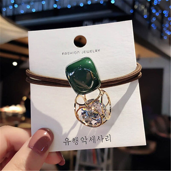 Wholesale skeleton crystal hair cord JDC-HS-DR002 Hair Scrunchies 蒂锐 green Wholesale Jewelry JoyasDeChina Joyas De China