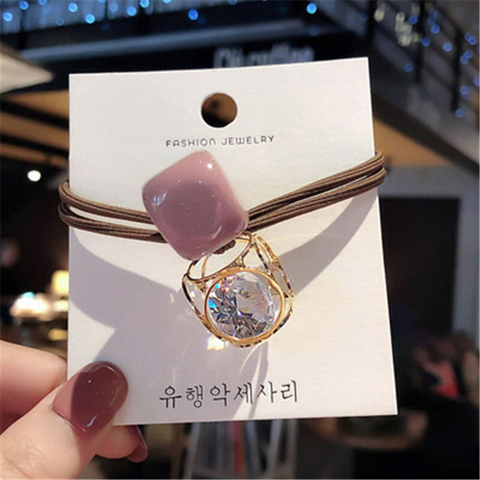 Wholesale skeleton crystal hair cord JDC-HS-DR002 Hair Scrunchies 蒂锐 Pink Wholesale Jewelry JoyasDeChina Joyas De China