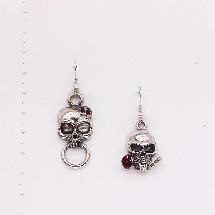 Wholesale skull mouth bite rose ancient silver alloy stud earrings JDC-ES-YYFF013 Earrings 燕羽飞飞 Wholesale Jewelry JoyasDeChina Joyas De China