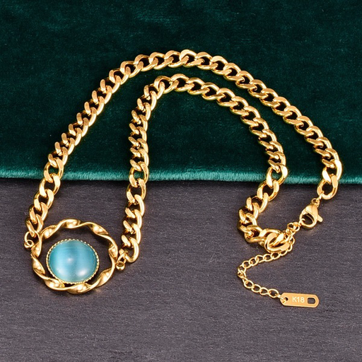 Wholesale sky blue opal titanium steel necklaces JDC-NE-YS015 necklaces JoyasDeChina gold Wholesale Jewelry JoyasDeChina Joyas De China