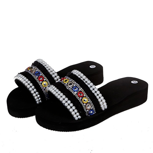 Bulk Jewelry Wholesale Slippers PU leather Black fringed pearl JDC-SP-HY058 Wholesale factory from China YIWU China