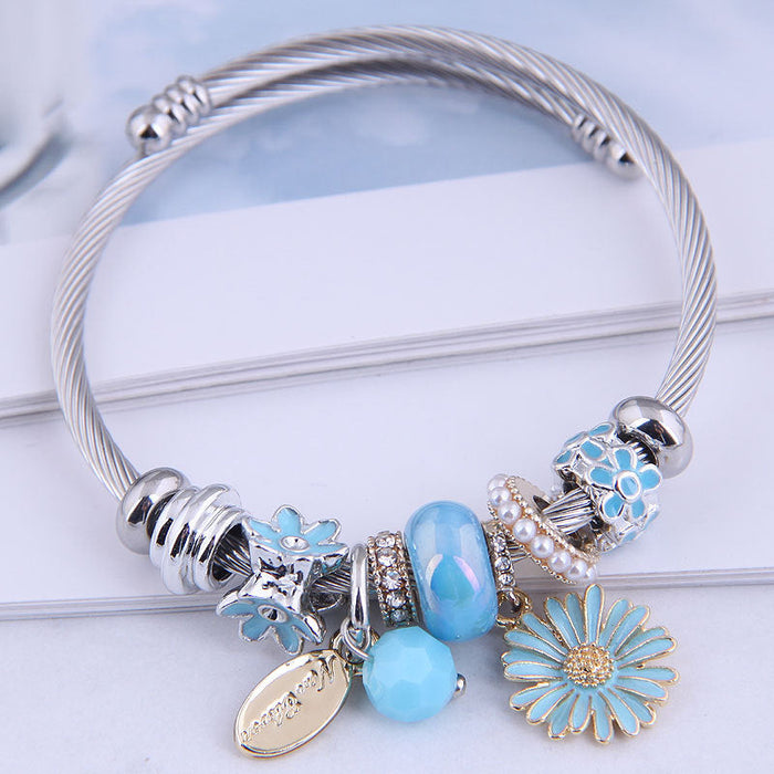 Wholesale small daisy beaded alloy bracelet JDC-BT-GSXINY067 Bracelet JoyasDeChina blue Wholesale Jewelry JoyasDeChina Joyas De China