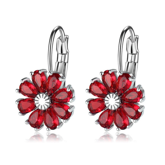 Wholesale small flower colorful zircon earrings MOQ≥2 JDC-ES-Kas001 Earrings 卡诗 Red MOQ2 Wholesale Jewelry JoyasDeChina Joyas De China