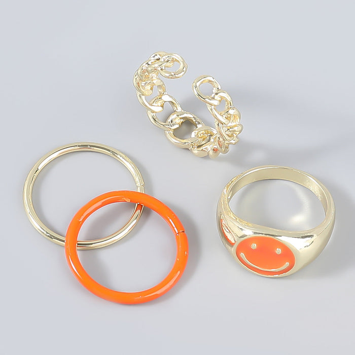 Wholesale smiley face hollowed out alloy rings 4-piece set JDC-RS-JL169 Rings JoyasDeChina orange Wholesale Jewelry JoyasDeChina Joyas De China