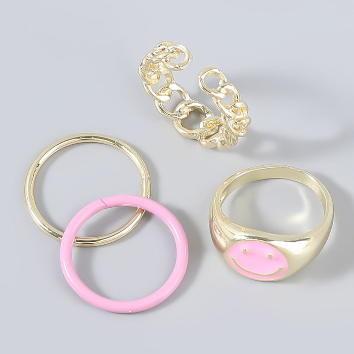 Wholesale smiley face hollowed out alloy rings 4-piece set JDC-RS-JL169 Rings JoyasDeChina pink Wholesale Jewelry JoyasDeChina Joyas De China