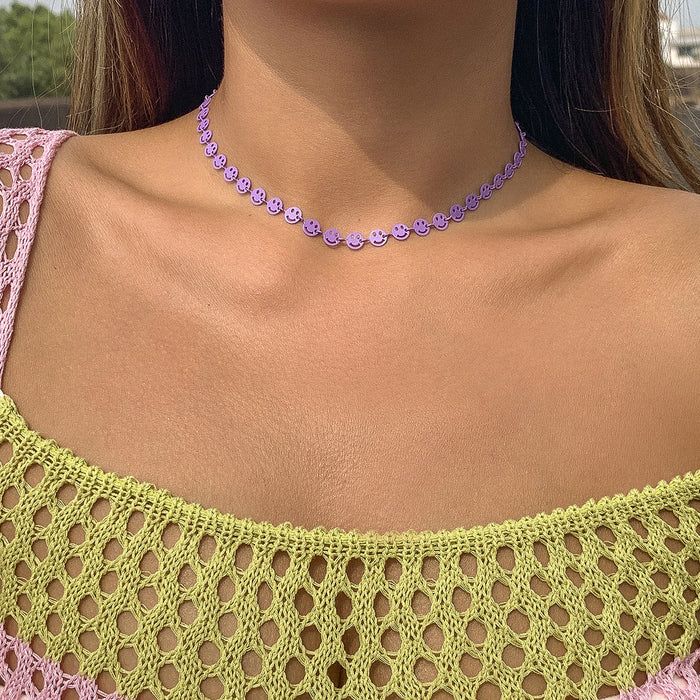 Wholesale Smiley Single Layer Necklace JDC-NE-KJ178 necklaces JoyasDeChina Purple 4489 Wholesale Jewelry JoyasDeChina Joyas De China