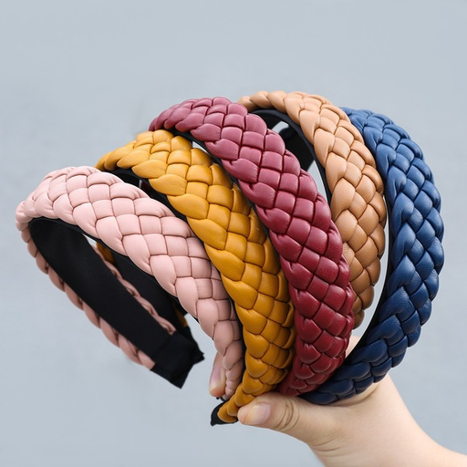 Wholesale solid color artificial leather braided wide brim headband JDC-HD-JL035 Headband JoyasDeChina Wholesale Jewelry JoyasDeChina Joyas De China