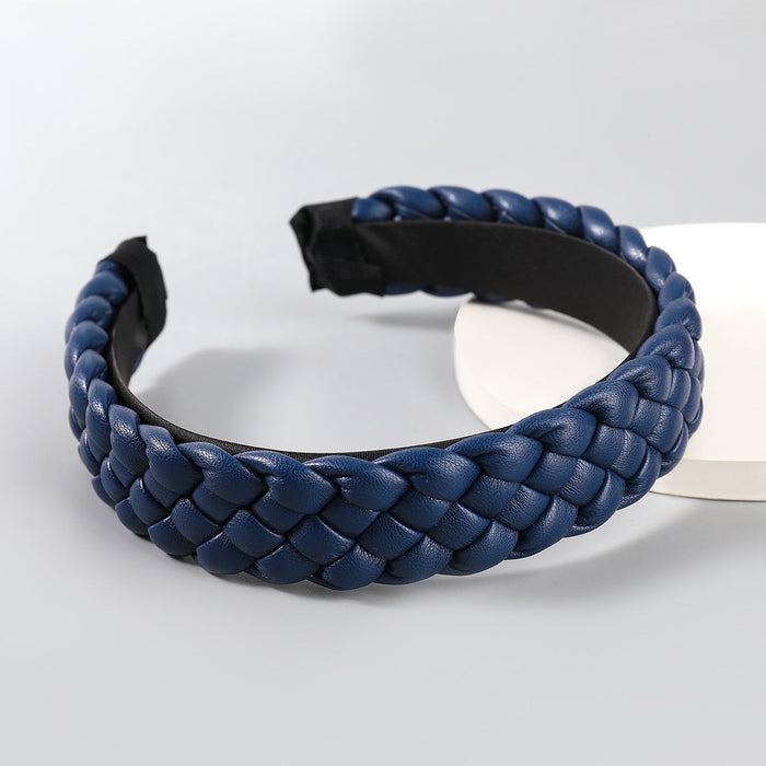 Wholesale solid color artificial leather braided wide brim headband JDC-HD-JL035 Headband JoyasDeChina blue Wholesale Jewelry JoyasDeChina Joyas De China