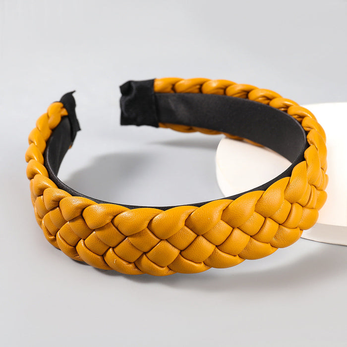 Wholesale solid color artificial leather braided wide brim headband JDC-HD-JL035 Headband JoyasDeChina brown yellow Wholesale Jewelry JoyasDeChina Joyas De China