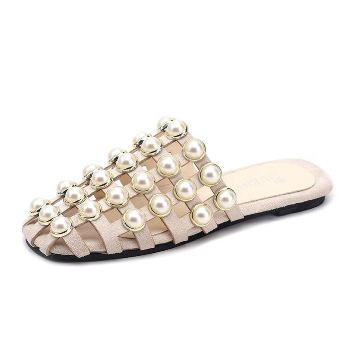 Bulk Jewelry Wholesale solid color rubber pearl flat slippers JDC-SP-GQ054 Wholesale factory from China YIWU China