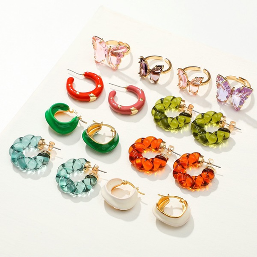 Wholesale solid color transparent resin C-shaped earrings JDC-ES-JD104 Earrings JoyasDeChina Wholesale Jewelry JoyasDeChina Joyas De China