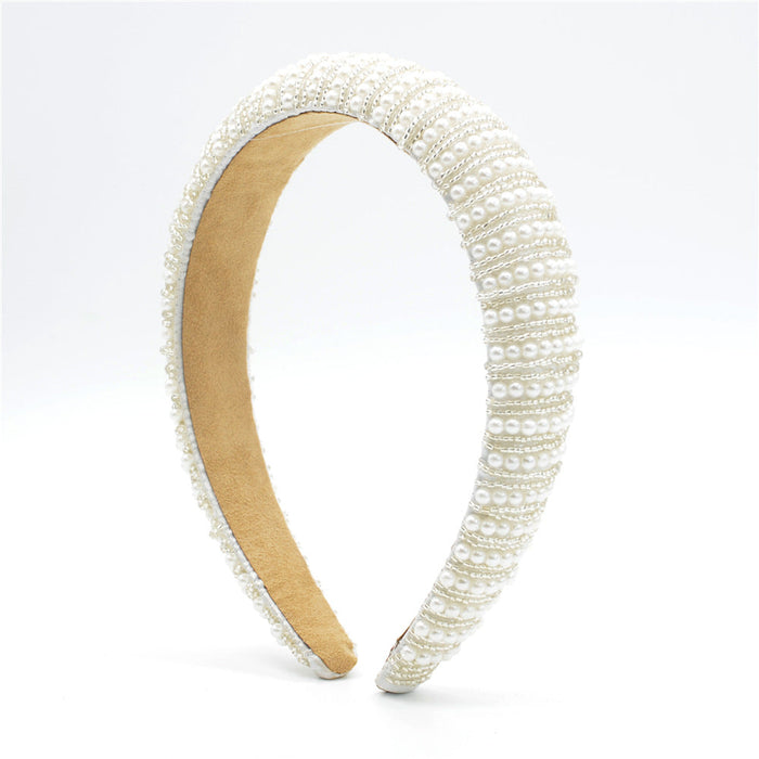 Wholesale sponge flannel pearl headband JDC-HD-Yul034 Headband 雨灵 white Wholesale Jewelry JoyasDeChina Joyas De China