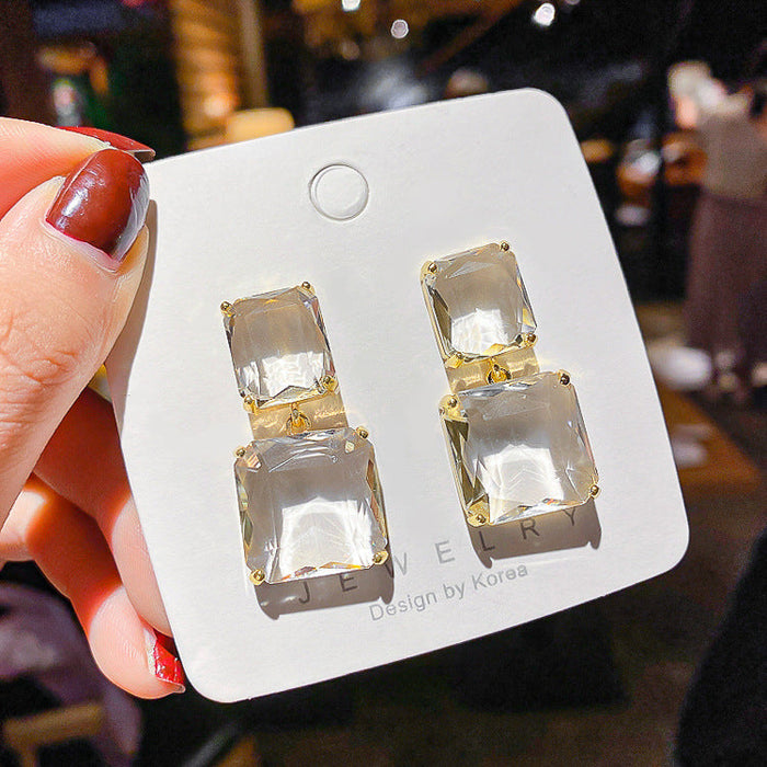 Wholesale square crystal white Earrings JDC-ES-BY-071 Earrings 宝钰 golden1 Wholesale Jewelry JoyasDeChina Joyas De China